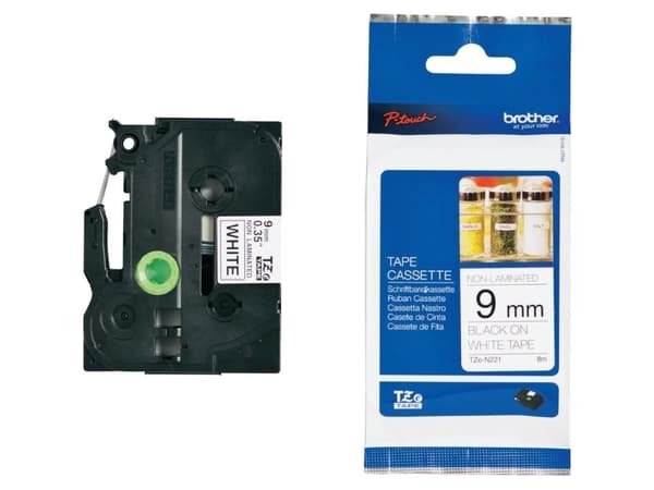 Brother TZN221 - Svart på hvitt - Rull (0,9 cm x 8 m) 1 stk skriverteip - for P-Touch PT-1100, 1200, 1250, 1750, 18, 1830, 2200, 2400, 2420, 2430, 27