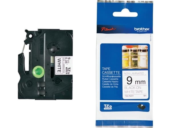 Brother TZN221 - Svart på hvitt - Rull (0,9 cm x 8 m) 1 stk skriverteip - for P-Touch PT-1100, 1200, 1250, 1750, 18, 1830, 2200, 2400, 2420, 2430, 27