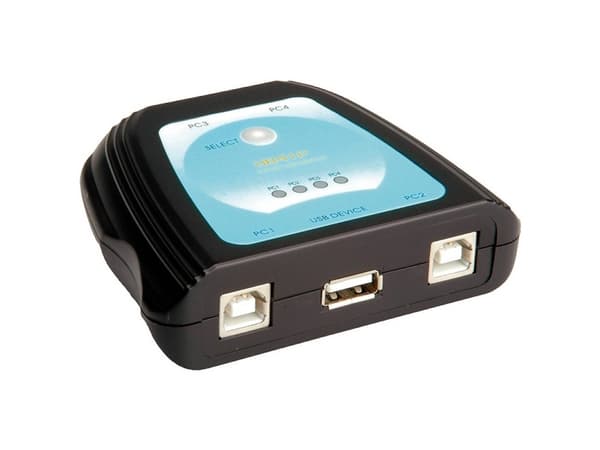 VALUE Manual USB 2.0 Printer Switch, Koblet med ledninger (ikke trådløs), 70 x 25 x 90 mm, 4 x USB