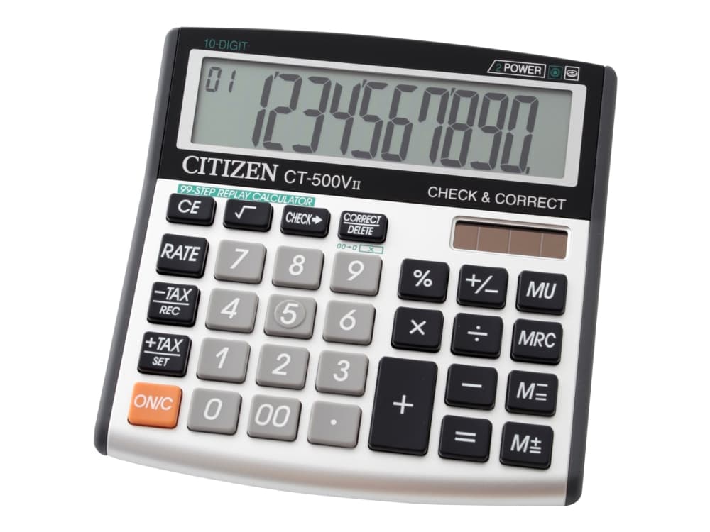 Citizen CT-500VII - Skrivbordskalkylator - 12 siffror - solcellspanel, batteri - grå