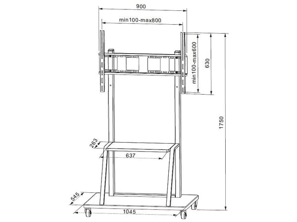 Techly ICA-TR30, 140 kg, 139,7 cm (55"), 2,54 m (100"), 1200 x 600 mm