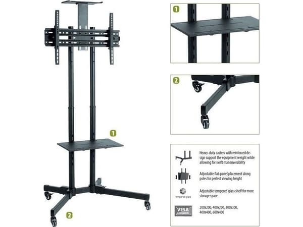 SUNNE S112, 177,8 cm (70"), 200 x 200 mm, 600 x 400 mm, -10 - 10°, Metall, Plast, Svart