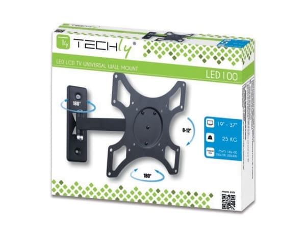 Techly ICA-LCD 2901, 94 cm (37"), 75 x 75 mm, 200 x 200 mm, -12 - 0°, 0 - 180°, Svart