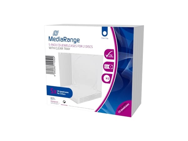 MediaRange Cajas CD doble, 10 mm, Transparente, 5 unidades, Smykkeskrin, 2 disker, Gjennomsiktig, Plast, 120 mm, RoHS