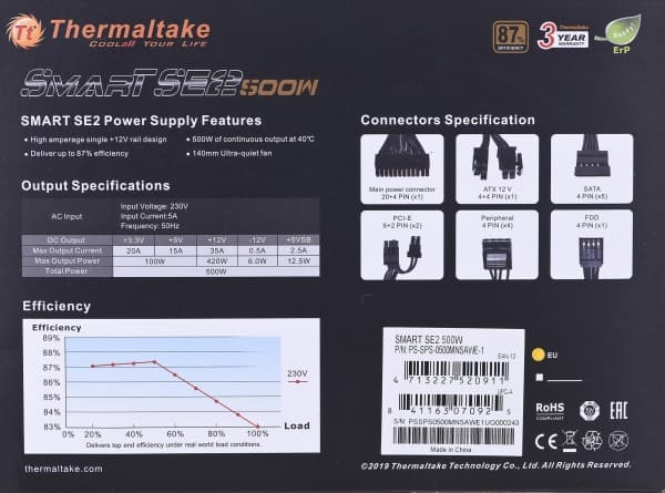 Thermaltake Smart SE2 500W strømforsyning (PS-SPS-0500MNSAWE-1)