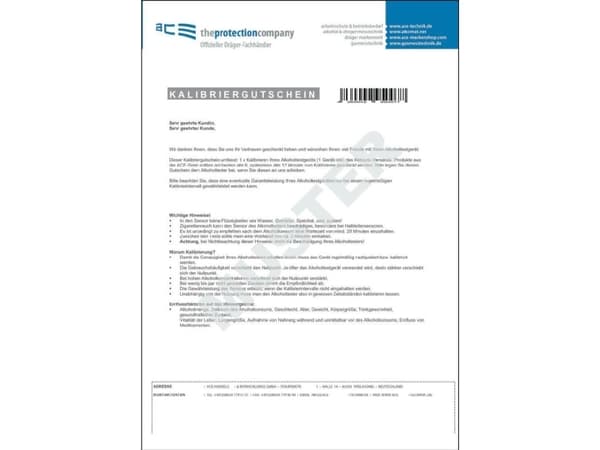 ACE 100082 Kalibreringssertifikat