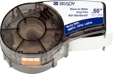 Brady B-595 - Vinyl - matt - permanent självhäftande - vitt på svart - Rulle (1,27 cm x 6,4 m) 1 rulle (rullar) film - för Brady BMP21, BMP21-LAB, BM