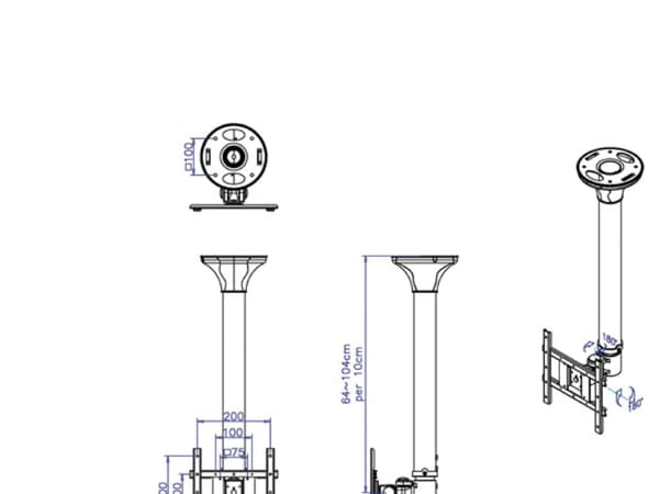 Value LCD TV Ceiling Mount 3 Joints, 20 kg