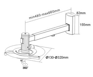 SUNNE PRO05L, Vägg, 10 kg, Silver, 360°, -15 - 15°, 80 cm
