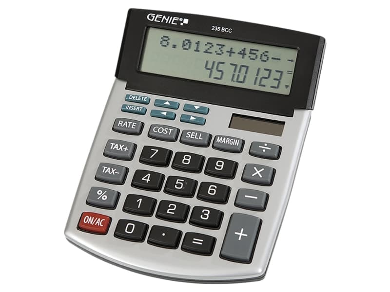 Genie 235 BCC, Skrivbord, Display, 12 siffror, Visa tippning, Batteri/solcell, Svart, Silver