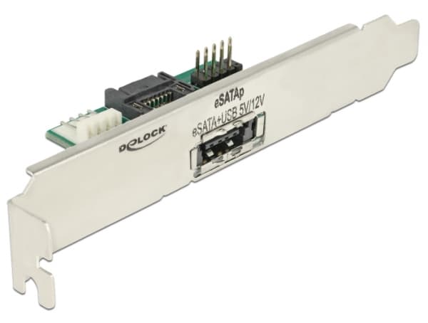 Delock Slot bracket 1 x eSATApd 5 V / 12 V - Intern til ekstern SATA-panel - 4-pin mini-strømkontakt, SATA, 9-pins USB-header til 11 pin USB/eSATA (5