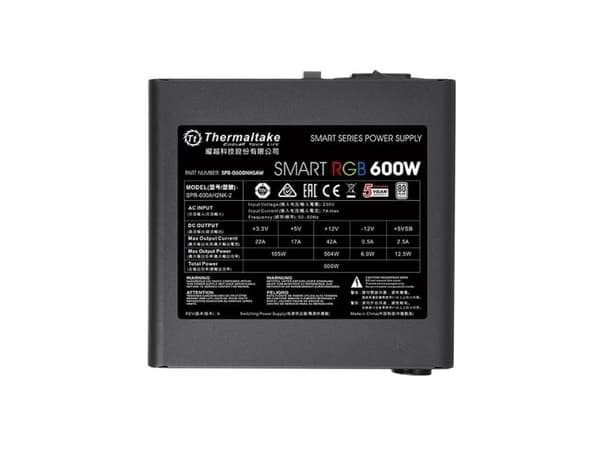 Thermaltake SMART RGB PS-SPR-0600NHSAWE-1 - Strømforsyning (intern) - ATX12V 2.3 - 80 PLUS - AC 230 V - 600 watt - aktiv PFC - svart