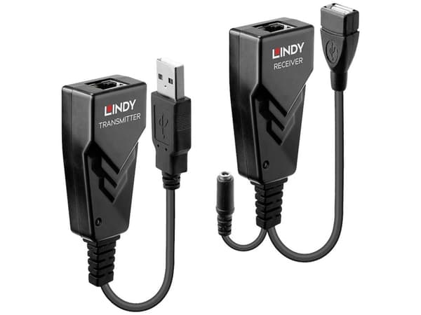 Lindy 42674, Nätverkssändare och -mottagare, 100 m, 480 Mbit/s, Cat5e, Cat6, CH317Q, CH536G, Svart