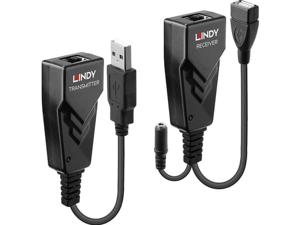 Lindy 42674, Nätverkssändare och -mottagare, 100 m, 480 Mbit/s, Cat5e, Cat6, CH317Q, CH536G, Svart