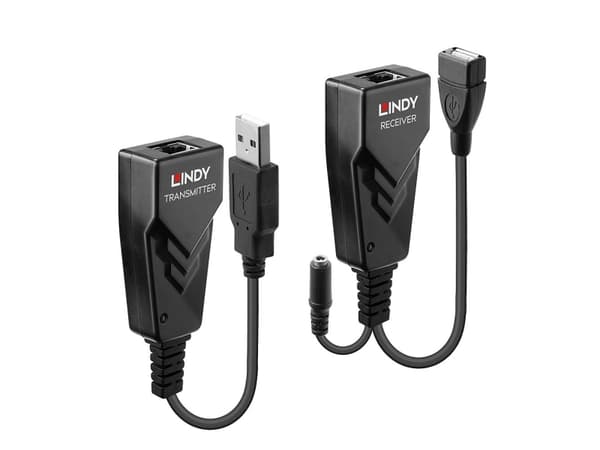 Lindy 42674, Nätverkssändare och -mottagare, 100 m, 480 Mbit/s, Cat5e, Cat6, CH317Q, CH536G, Svart