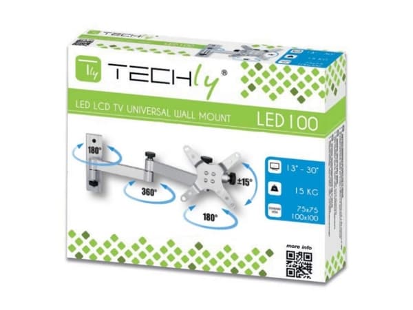 Techly ICA-LCD 104, 33 cm (13"), 76,2 cm (30"), 75 x 75 mm, 100 x 100 mm, -15 - 15°, Sølv