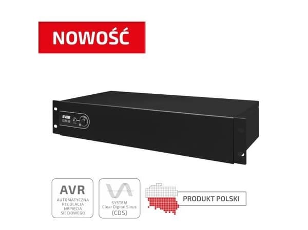 EVER ECO Pro 1000 AVR CDS - UPS (kan monteres i rack) - AC 230 V - 650 watt - 1000 VA - 5 Ah - USB - utgangskontakter: 5 - 2U - 19" - svart