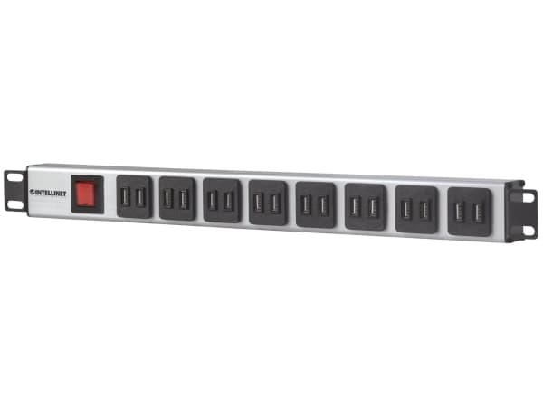 Intellinet 164580, 1U, Aluminium, Blå, Grå, Type F, 2 m, 240 V Blå, Grå