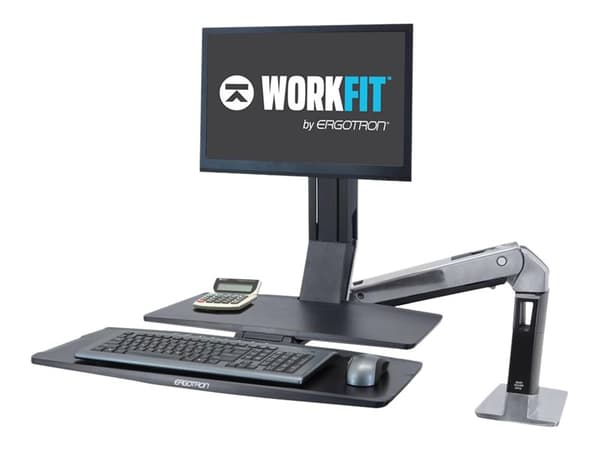 Ergotron WorkFit-A Single LD Workstation With Worksurface - Stående skrivebordomformer - polert aluminium, svart