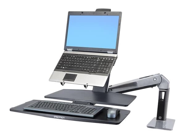 Ergotron WorkFit-A Single LD Workstation With Worksurface - Stående skrivebordomformer - polert aluminium, svart