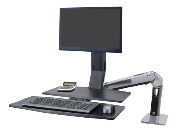 Ergotron WorkFit-A Single LD Workstation With Worksurface - Stående skrivebordomformer - polert aluminium, svart