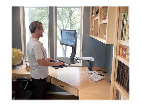 Ergotron WorkFit-A Single LD Workstation With Worksurface - Stående skrivebordomformer - polert aluminium, svart