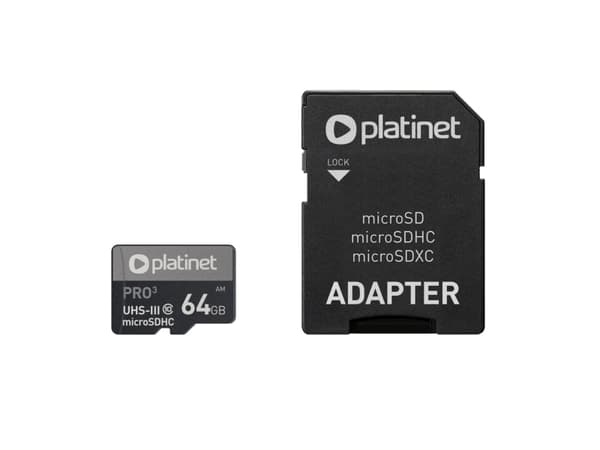 Platinet PMMSDX64UIII, 64 GB, MicroSDXC, UHS-III, 90 MB/s, 30 MB/s, Sort