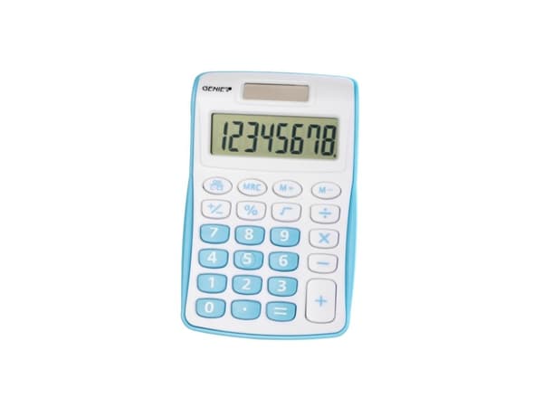 Genie 120 B, Lomme, Skjerm, 8 sifre, 1 linjer, Batteri/Solcelle, Blå, Hvit Blå, Hvit
