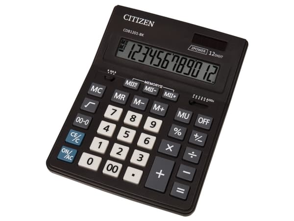 Citizen CDB1201-BK, Lomme, Grunnleggende, 12 sifre, 1 linjer, Batteri/Solcelle, Sort