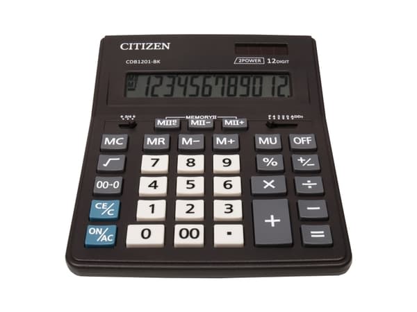 Citizen CDB1201-BK, Lomme, Grunnleggende, 12 sifre, 1 linjer, Batteri/Solcelle, Sort