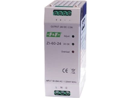 F&amp;F Switching-mode-strømforsyning 230VAC/24VDC 60W 2,5A (ZI-60-24)