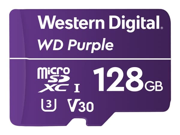 WD Purple WDD128G1P0A - Flash-minneskort - 128 GB - Video Class V30 / UHS-I U3 - microSDXC - lila