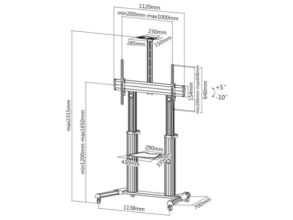 ROLINE 17031261, 152,4 cm (60"), 2,54 m (100"), 200 x 200 mm, 1000 x 600 mm, 5 - -10°, Silver