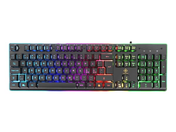 DELTACO GAMING GAM-084 - 4-in-1 Gaming Gear Kit - paket med tangentbord, mus, headset och musdyna - bakgrundsbelyst - USB - brittisk - svart