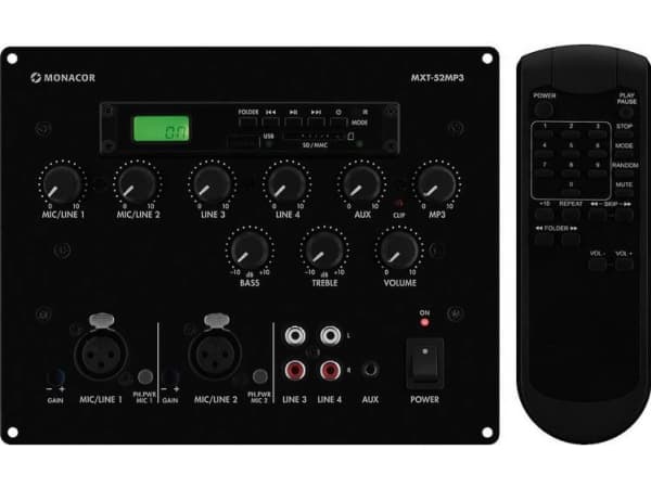 Monacor MXT-52MP3 Konsolmixer Antal kanaler:6 USB-anslutning