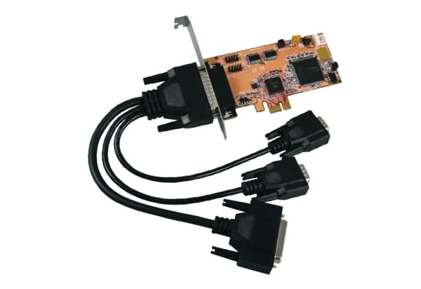 EXSYS seriell 16C550 RS-232 PCIe I/O-kort, 2 + 1 port 2 x 9 pin D-SUB seriell kontakt med blekksprutkabel, 1 x 25 pins (EX-44343) Sort, Brun