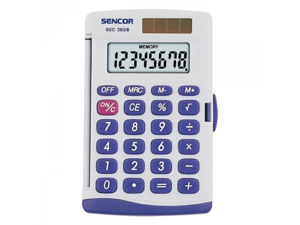 Sencor SEC 263/8 - Fickkalkylator - 8 siffror - solcellspanel, batteri - grå