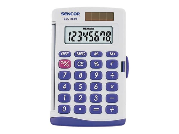 Sencor SEC 263/8 - Fickkalkylator - 8 siffror - solcellspanel, batteri - grå Grå