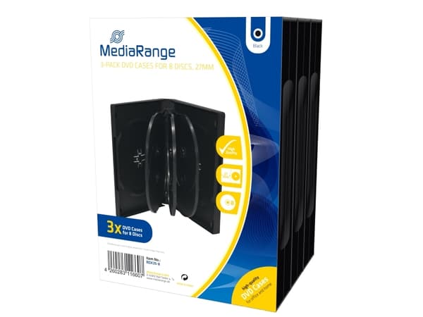 MediaRange BOX35-8, Smykkeskrin, 8 disker, Sort, Plast, 120 mm, Støvresistent, Ripebestandig