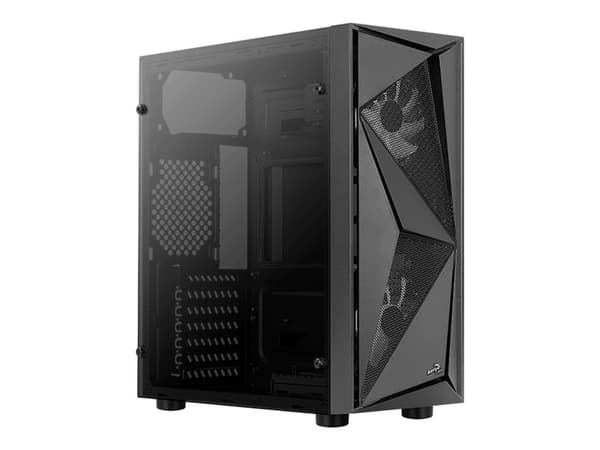 AeroCool Glider - Tempered Glass Edition - tower - ATX - genomskinlig sidopanel (härdat glas) - ingen strömförsörjning (ATX) - svart - USB/ljud