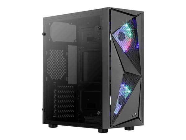AeroCool Glider - Tempered Glass Edition - tower - ATX - genomskinlig sidopanel (härdat glas) - ingen strömförsörjning (ATX) - svart - USB/ljud