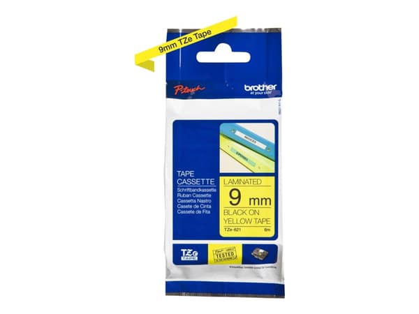 Brother TZe-621 - Svart på gult - Rull (0,9 cm x 8 m) 1 kassett(er) laminert teip - for Brother PT-D210, D600, H110, H200; P-Touch PT-1005, 1880, E31
