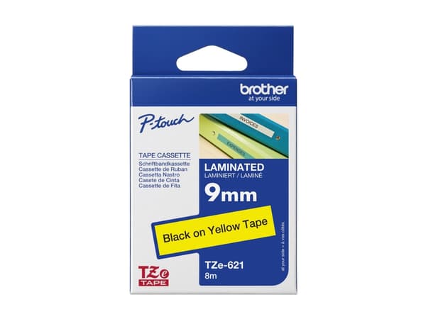Brother TZe-621 - Svart på gult - Rull (0,9 cm x 8 m) 1 kassett(er) laminert teip - for Brother PT-D210, D600, H110, H200; P-Touch PT-1005, 1880, E31