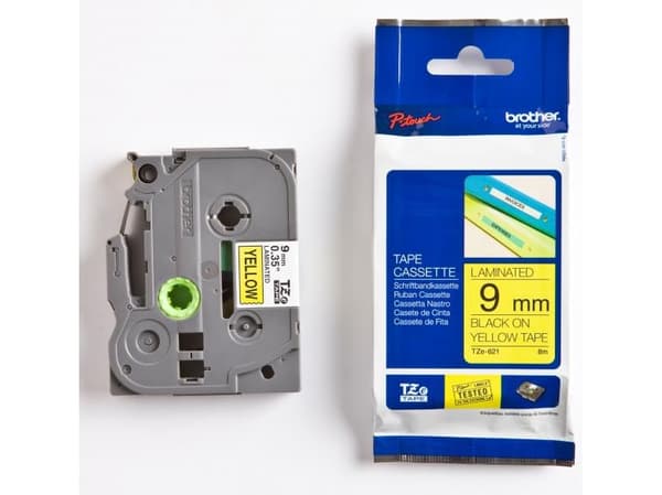 Brother TZe-621 - Svart på gult - Rull (0,9 cm x 8 m) 1 kassett(er) laminert teip - for Brother PT-D210, D600, H110, H200; P-Touch PT-1005, 1880, E31
