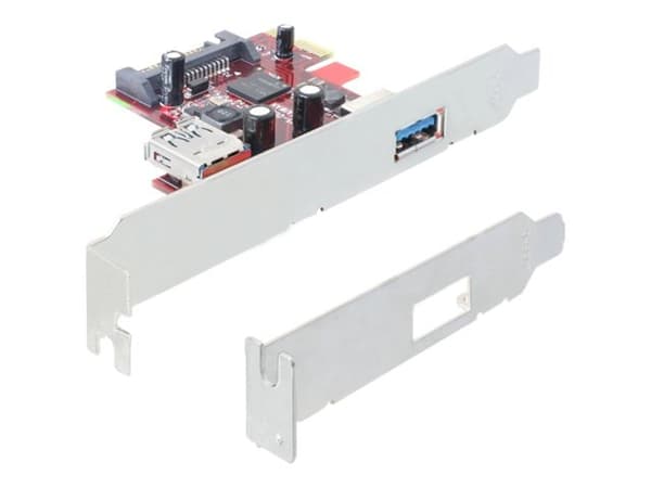 Delock PCI Express Card - USB-adapter - PCIe 2.0 - USB, USB 2.0, USB 3.0 - 2 porter Rød, Sølv