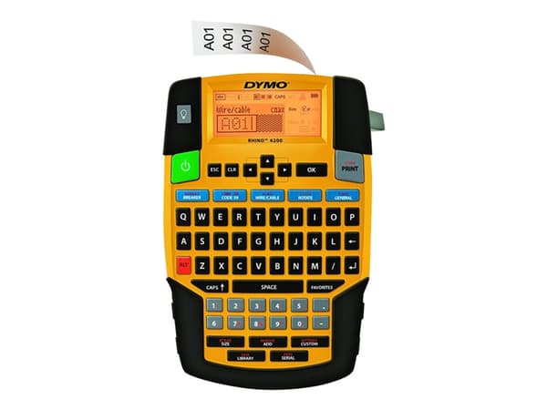 DYMO Rhino 4200 - Etikettmaker - S/H - termotransfer - Rull (1,9 cm) - 180 dpi - inntil 15 mm/sek - kutter Sort, Gult