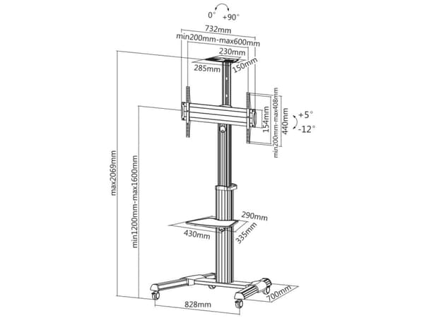 ROLINE 17031260, 94 cm (37"), 177,8 cm (70"), 200 x 200 mm, 600 x 400 mm, 5 - -12°, Silver