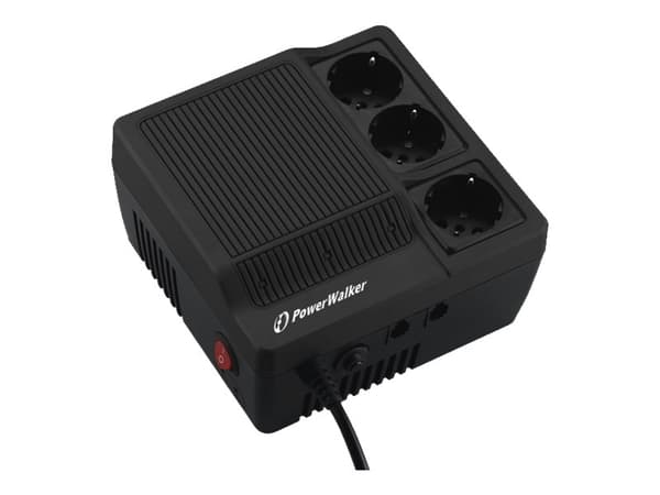 PowerWalker AVR 600 - Automatisk spenningsregulator - AC 220/230/240 V - 360 watt - 600 VA - utgangskontakter: 3 - svart