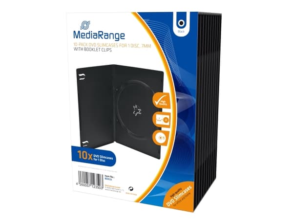 MediaRange Retail pack DVD Case Single Slim - Smal DVD-videoboks - kapasitet: 1 CD/DVD - svart (en pakke 10)