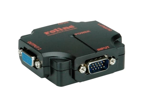 ROLINE VGA Video Splitter, 450 MHz, 2-way, VGA, 2x VGA, 1920 x 1080 pixlar, Svart, Plast, 450 MHz